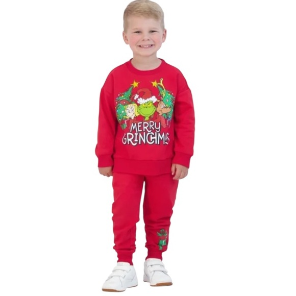 Merry Grinchmas Kids Red Sweatpants Set NWT Size 4T - Picture 1 of 8